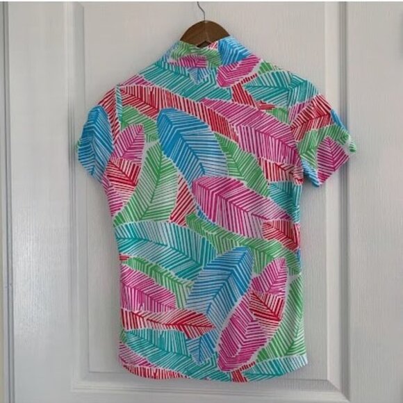 Ladies IBKUL Blue Print Short Sleeve 1/4 zip Golf Shirt XL - Picture 2 of 4